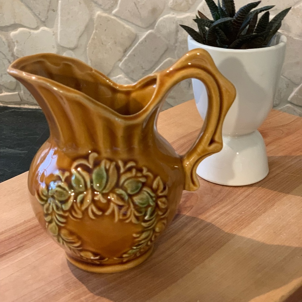 ENESCO | Vintage Amber Colour, Embossed Floral Small Pitcher